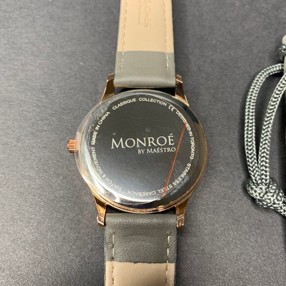 Monroe SOLÉROSE Charcoal Leather Women's Wristwatch NEW - Picture 4 of 7